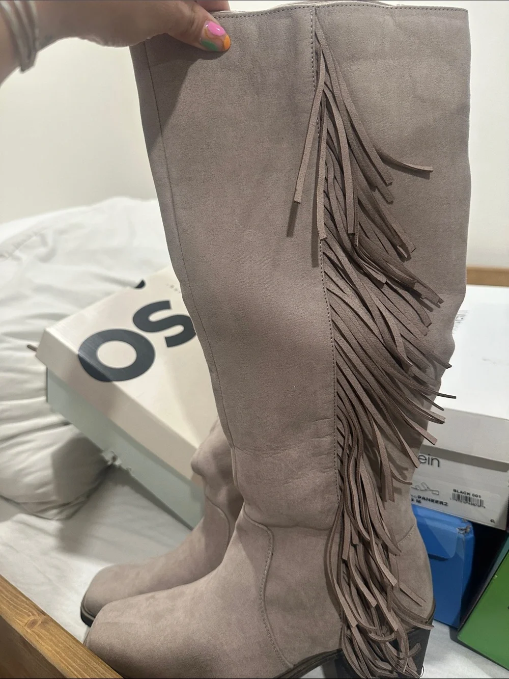 SO Taupe Fringe Over-the-Knee Suede Boots